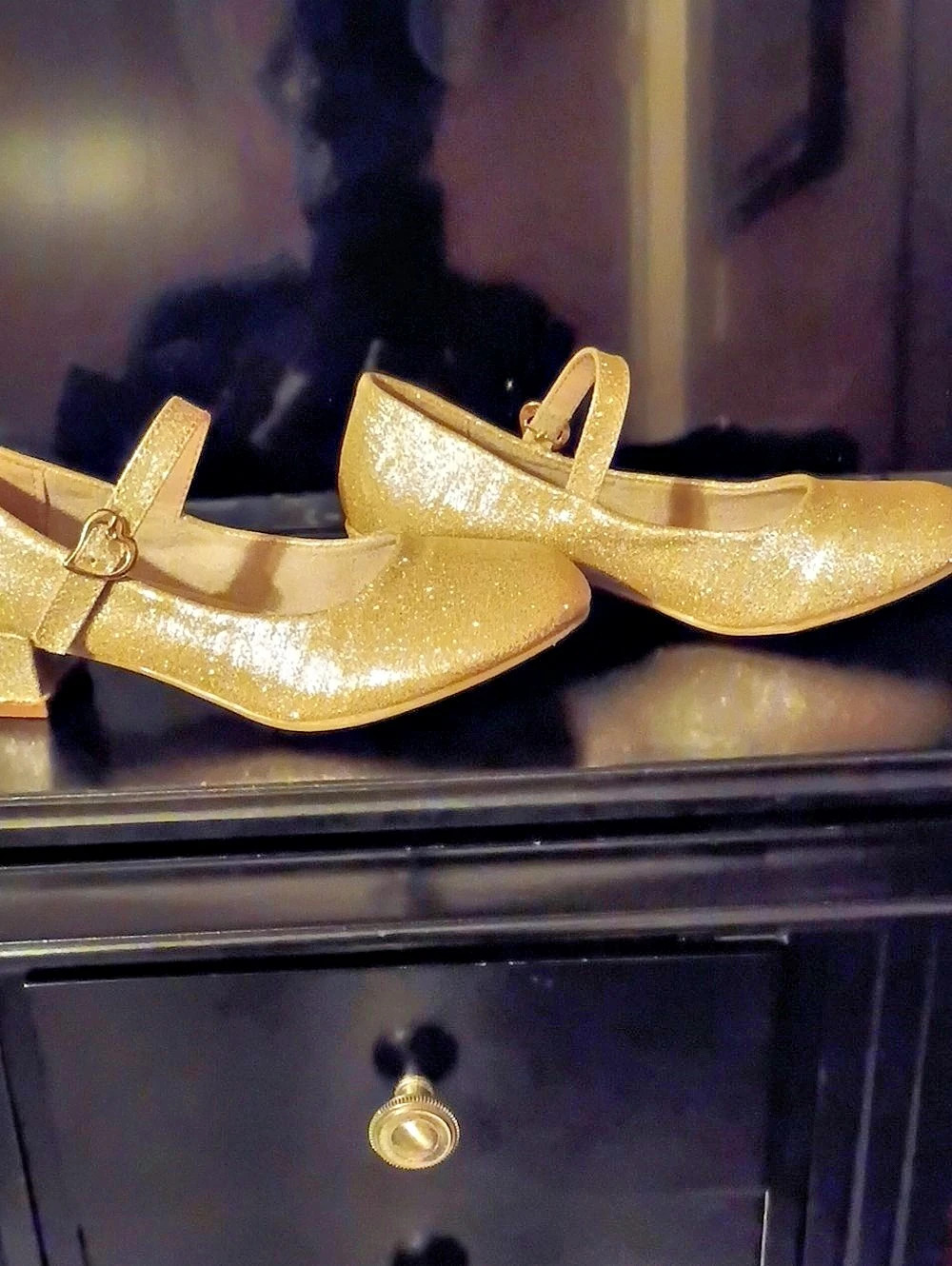 Gold Glitter Mary Jane Heels Like New